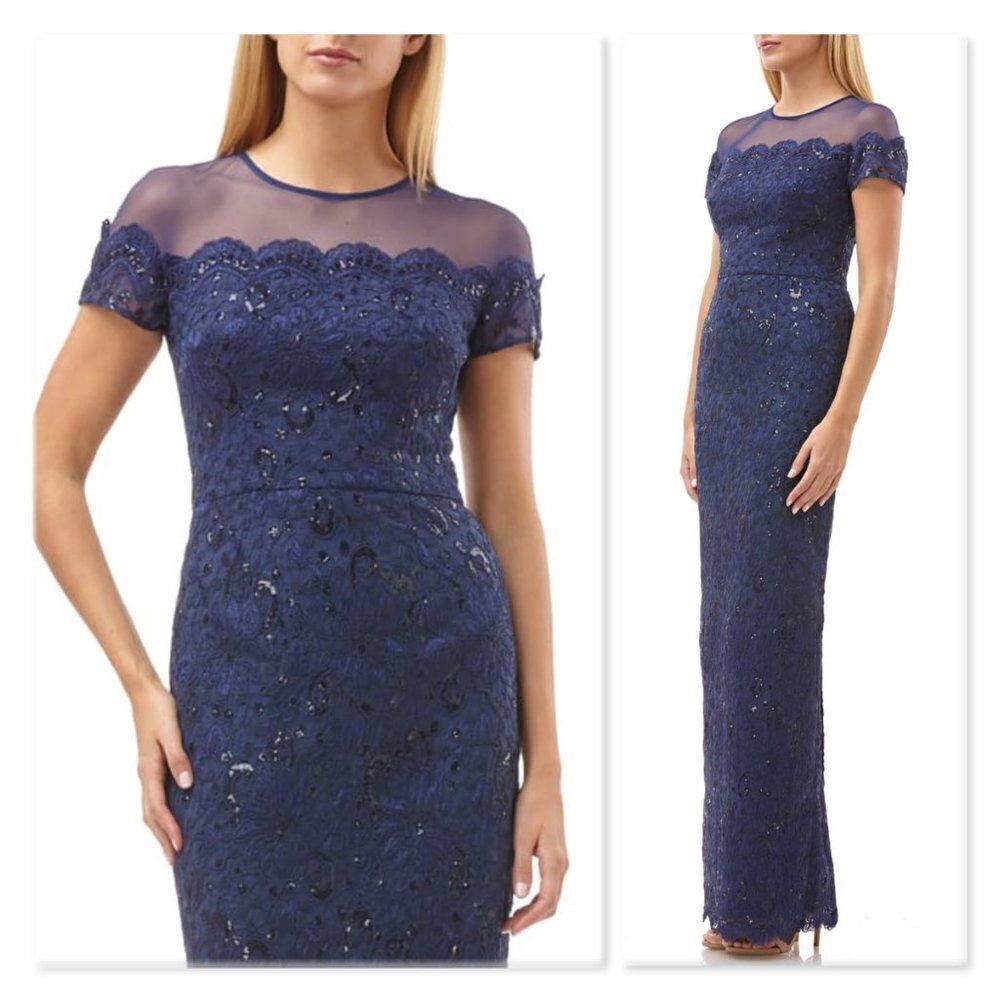 JS Collections Sequin Lace Gown sz 16 in Blue